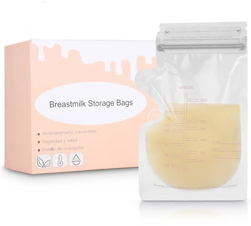 150 bolsas de leche materna, 250 ml sin BPA, bolsas de almacenamiento de leche materna con picos, lactancia, autoportante, preesterilizada, congelada, que ahorra espacio