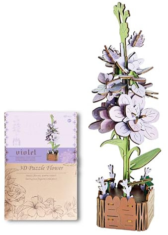 Arts and Craft Kits for Adults UK: Anniversary Presents for Her/Girlfriend/Boyfriend 3D Wooden Jigsaw Puzzle Flowers Model Set Romantic Birthday Valentine Xmas Gifts for Women Friends Violet
