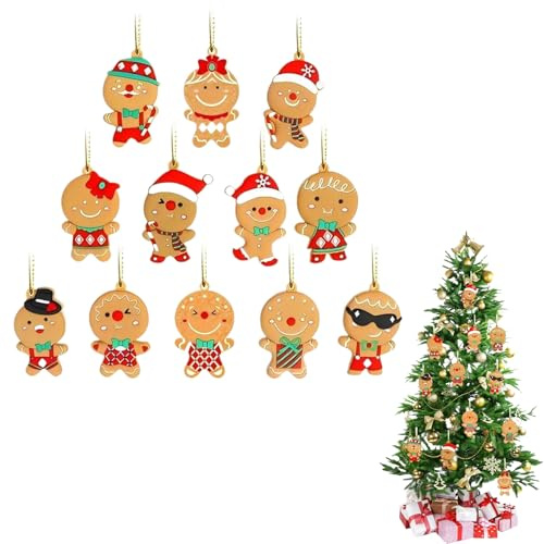 12 Pezzi Omino Pan di Zenzero Natale,Ornamento Pan Zenzero Natale,Ciondoli di Gingerbread,Decorazioni Albero di Natale