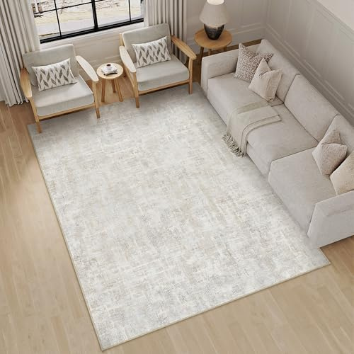 PureCozy Tappeto Salotto Tappeti 140x200cm Beige Lavabile in Lavatrice Antiscivolo Moderno Astratto Naturale Grande Carpet Cameretta Scendiletto Camera da Letto Ufficio Pelo Corto