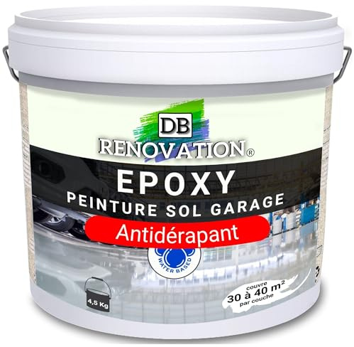 DB Rénovation Kit Antidérapant Peinture Résine Epoxy sol béton + Sable de quartz - Gris taupe 5KG pour Garage - Trafic intense