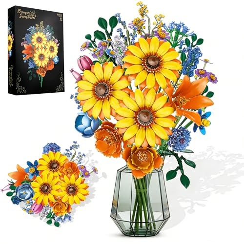Set de fleurs à construire Van Gogh – Tournesols pour adultes, 919 pièces, collection botanique pour femmes/filles garçons, décoration pour la maison et la chambre, cadeaux pour Noël, Saint-Valentin