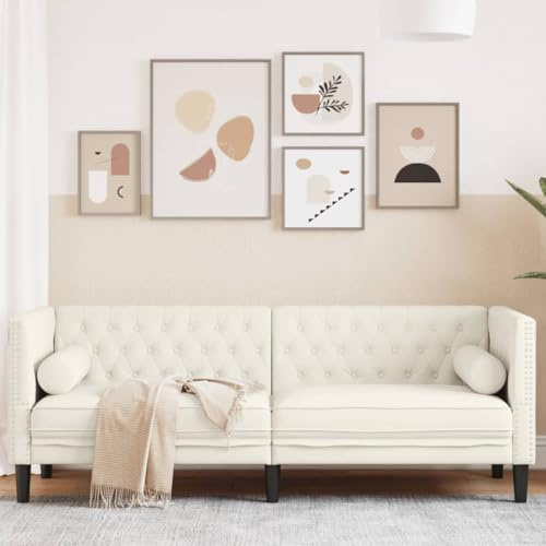 KTHLBRH Sofá Chesterfield 3 plazas con Cojines Terciopelo Blanco Crema Sofá Chesterfield de Terciopelo, Sillón Acolchado Cómodo para Sala