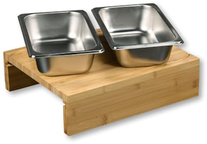 Kesper | Planche à découper avec 2 bols en acier inoxydable | Bambou FSC Bac récupérateur Norme Gastro 1/4, 35 x 29 x 9,5 cm, planche de cuisine durable | 58355