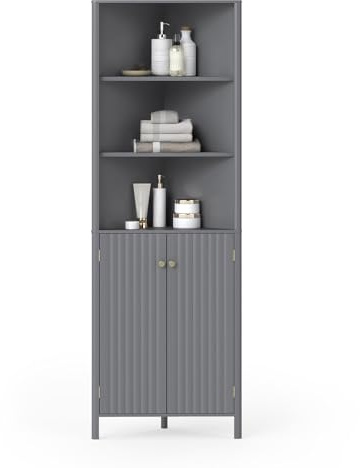 COSTWAY Armario Esquinero de Almacenamiento, Armario Esquina Alto con 5 Estantes y 2 Puertas Acanaladas, Gabinete de Baño Esquinero con Estante Ajustable para Salón Dormitorio, 32x58x172,5 cm (Gris)