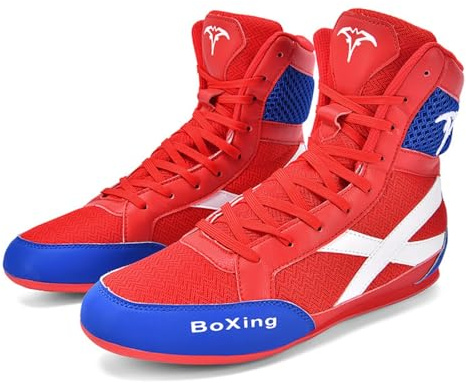Hixingo Scarpe da Boxe Uomo Donna 39-45, Stivaletti da Wrestling Uomo Donna con Suole in Gomma Antiscivolo Leggero e Traspirante per Allenamento di Fitness (H6088 Rosso,44)
