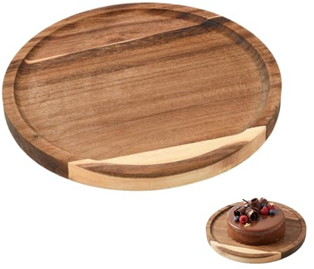 Solvio 20cm×20cmRound Wooden Tray Decorative Tray for Coffee Table Decor, Rustic Wood Candle Tray Centerpiece, Small Wooden Trays for Display, Serving Plate for Home Decoration