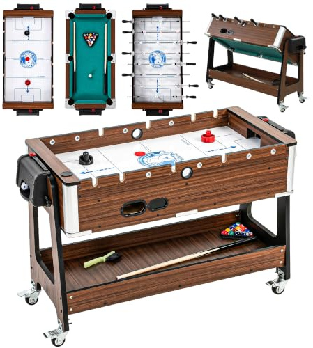 SPORTNOW Mesa Multijuegos 3 en 1 Mesa de Futbolín 3 en 1 Nogal
