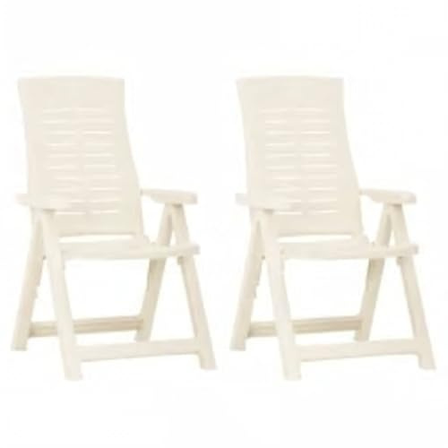 Ordellia Lot de 2 chaises inclinables de Jardin en Plastique Blanc, transat chilienne, Dossier 5 Positions, empilable, accoudoirs, pour terrasse Balcon Patio Piscine