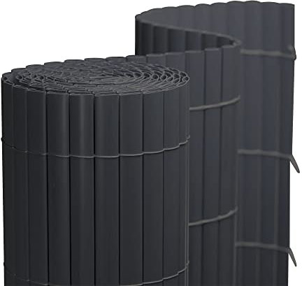 jarolift PVC Sichtschutzmatte Standard Sichtschutz Garten Balkon Terrasse Sichtschutzzaun Balkonverkleidung Zaunblende, 90 x 700 cm, 2 Matten mit 1 x 3 m + 1 x 4 m Länge, Grau