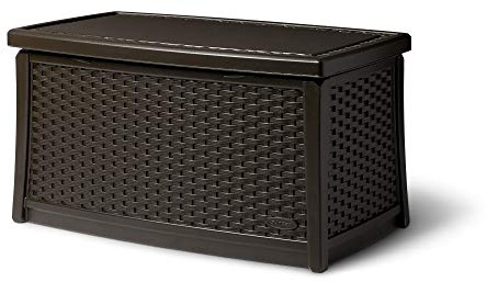 Suncast 30 Gallon Resin Outdoor Patio End Table Storage Box, Java, Made in the USA