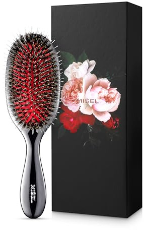 MISEL Professional Boar Bristle Hair Brush for Women and Men | Detangles All Natural Hair Types and Extensions | Reduces Breakage | Great for Wavy and Straight Hair | Salon-Approved | Medium