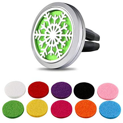 Vicloon Désodorisant pour Voiture, Diffuseur Huiles Acier Inoxydable, Aromathérapie Médaillon Puissant Aimant, Désodorisant Diffuseur D'huiles avec 10 Feutre de Remplacement (Vert)