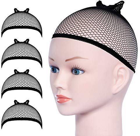 URAQT Parrucca Tappi, 4 Pezzi Calotte per Parrucche di Nylon, Unisex Copricapo Elastici a Rete, Copricapo di Parrucche per Uomini e Donne, nero