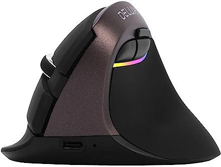 DeLUX Ergonomische Maus Kabellos, Wiederaufladbar Mini Vertikale Maus, Silent Click, 6 Tasten, 4000 DPI, RGB Licht, Multigerät, für Karpaltunnel, für Computer/Laptop/PC/Mac (M618MINI-Braun)