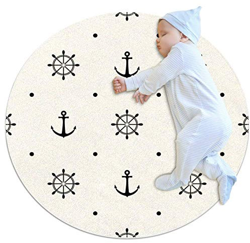 Teppich mit Anker-Motiv, rund, Art-déco-Stil, rutschfeste Unterseite, Schaumstoff, für Wohnzimmer, Schlafzimmer, Arbeitszimmer, Kinderzimmer, Spielzimmer, superweich, 6 m Durchmesser
