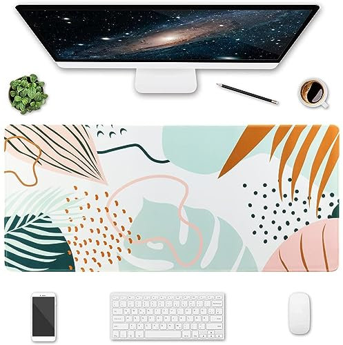 HAOCOO Desk Mat Large Mouse Mat XXL Gaming Mouse Pad Anti-slip Desk Protector Keyboard Pad Computer Accessories for Office Home Work (Tropical Plants, 90 * 40CM)