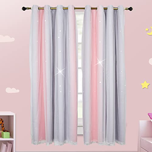 Rideaux pour chambre d'enfants rideaux occultants pour salon chambre enfants décor à la maison dégradé chambre stores Barre arc-en-ciel en poudre de frêne (Largeur x Haute) L100cm x H150cm x 1PC