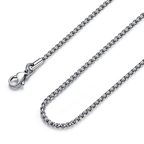 FOSIR Mens Round Box Chain, Stainless Steel Rolo Chain Necklace for Women and Men, 2mm Wide, 26 Inches