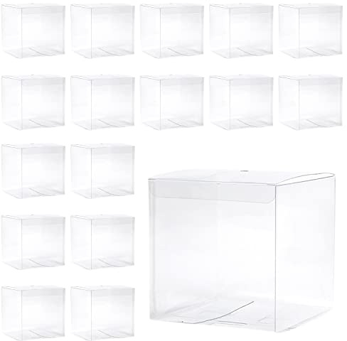 50 st genomskinlig plastlåda, 5 x 5 x 5 cm, genomskinlig fyrkantig vikbar presentförpackning för chokladkakor, lämplig för bröllop, fest, födelsedag.