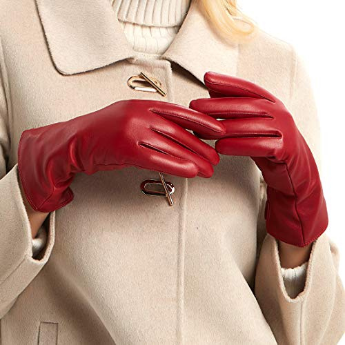 MGGMOKAY Gants en cuir d'hiver pour femmes Gants de conduite en peau de mouton à écran tactile doublés de cachemire chaud