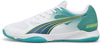 Puma Unisex Adults Attacourt Indoor Court Shoes, Puma White-Ocean Tropic-Sparkling Green-Lime Squeeze, 7 UK