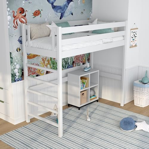 N-wood N01 Hochbett Holz 90x200 cm, Etagenbett mit Leiter, 2 Leitermontageseiten: Links oder rechts, sichere abgerundete Kanten, Stabile Massivholzkonstruktion, Hochwertige Materialien, Weiß