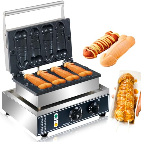 Commercial Strange Shape Waffle Machine 4 PCS Non Stick Penis Waffle Iron 1600W Stainless Steel Hot Dog Sausage Baker, for Restaurant, Snack Bar Dessert Shops