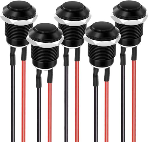 Gebildet 5Stück Vorverdrahteter, Wasserdichter IP65-Druckknopf, Momentan-Druckknopf aus Aluminiumlegierung, Ein-Aus, 12mm, 2A, 12V/24V/125V/250VAC (hoher Kopf)