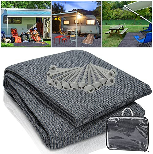 Ikodm Vorzeltteppich 250x300 cm, Camping Teppich Outdoor inkl. Tragetasche & 13 Heringe, Hochwertiger Zeltteppich für Outdoor-Aktivitäten mit UV-Stabilität und Atmungsaktiv rutschfest