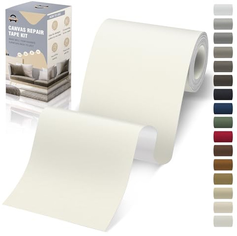 OAZ Adesivo in tessuto Patch, 10x200 cm Adesivo in tessuto di tela, adesivo in tela impermeabile Patch per divano, tenda, mobili, sedile dell'auto, sedia a sdraio, Bianco avorio