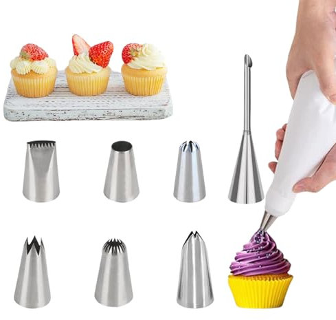 Set di 7 beccucci in acciaio inox, foglie di fiori, beccucci rotondi, punte per decorazioni torte, utensili da forno per panna, cupcake, biscotti
