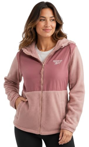Reebok Womens Fleece Jacket - Lightweight Super Soft Polar Fleece Lined Outerwear - Zip Up Hooded Winter Jackets for Women, Size Large, Dusty Rose Pink