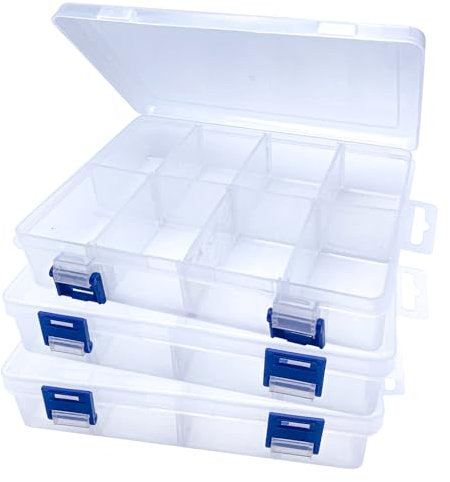 3 Stück Plastik Aufbewahrungsbox mit 8 Fächern, Stapelbar 8 Gitter Transparenter Aufbewahrungs Box, Einstellbares Fächern Sortierbox Organizer Box für Zubehör Perlen Schmuck Ohrring Nähfäden