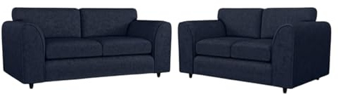 Gamzo 3+ 2 Seater Sofa Set Full Back Firm Seating Couch with Strong Wooden Frame & Padded Armrest | Alaska Fabric Couch for Living Room (Midnight Blue)