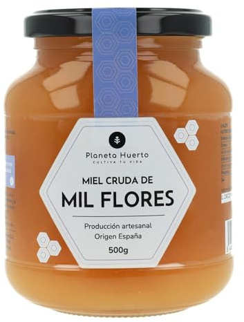 Planète potager | Miel cru de mille fleurs 500 g, 100 % naturel et artisanal, non filtré ni pasteurisé - Miel cru d'origine Espagne avec pollinisation sauvage de Fabacées, ronces, crucifères et lèvres
