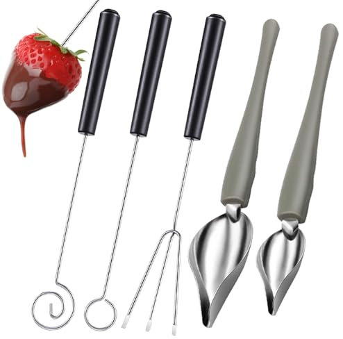Chocolate Dipping Tools and Culinary Decorating Spoons Kit, 3 Pcs Candy Strawberry Dipper Tools and 2 Pcs Chocolate Melts Decorating Pen Spoons