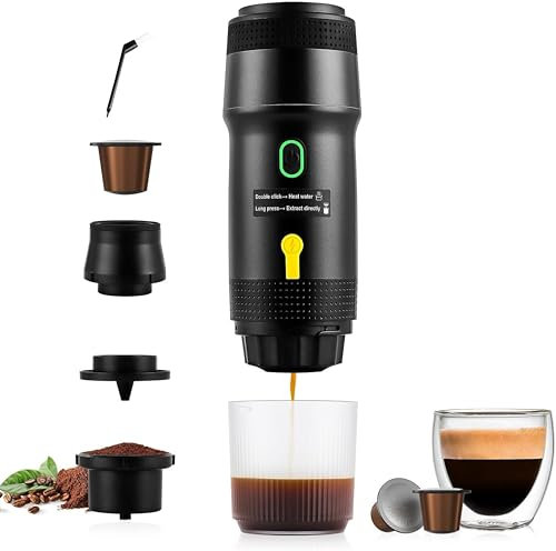 Sausi Brand Cafetera Portátil Cápsulas para Viajes – Cafetera Espresso Eléctrica para Camping y Camión, con Batería Recargable – Mini Máquina de Café Portátil para Amantes del Café (Negro)