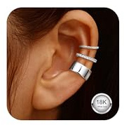 JeweBella Ear Cuff Pendientes Sin Agujero Mujer Ear Cuffs Chunky Adjustable de Oro 18K/ Plata Falsos Pendientes Piercing Oreja Mujer Helix Cartílago Aros Sin Agujero CZ Hipoalergénicos Set de Joyería