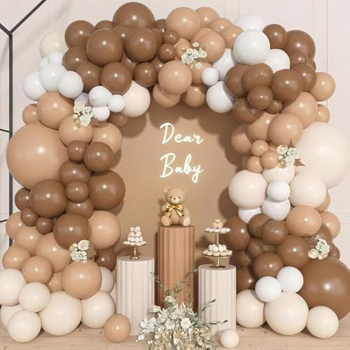 Kit Arche Ballon Marron, 113pièces Guirlande Ballon Anniversaire avec Ballons Marron Beige Blanc et Nude, Décoration Ballons Beige Pour Anniversaire, Baby Shower Neutre, Mariage, Bapteme Garcon Fille