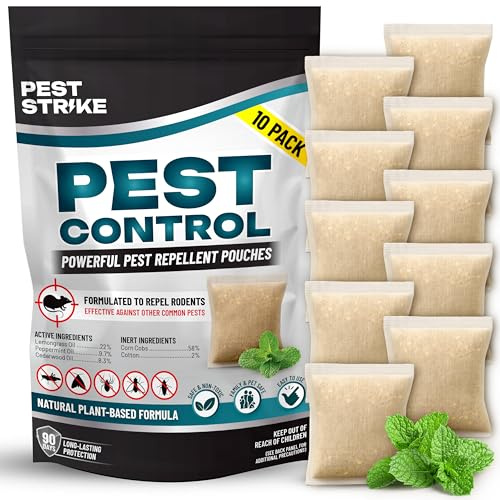 Mouse Repellent Pouches - 10 Pack Peppermint Oil Rat Repellent Outdoor and Indoor for Rat, Ant, Roach, Mosquito, and Moth - Safe and Long Lasting Protection Mice Repellent