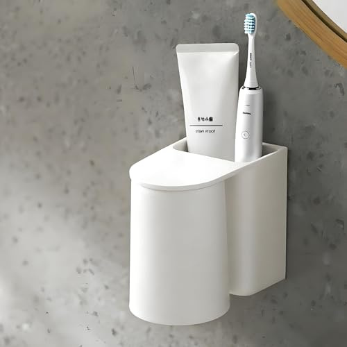 Ateweita Porte Brosse à Dents Mural, Organisateur Brosse à Dents et Dentifrice, Design Auto-Égouttant, Gain de Place, Support sans Perçage pour Rangement Salle de Bain