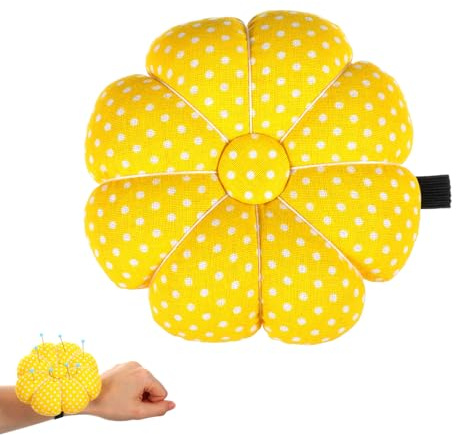 Wrist Pin Cushion Wearable Pumpkin Shaped Needle Cushions for Sewing Needlework Cute Wristband Pincushions Wearable Needle Pincushions for Needlework or DIY Crafts Yellow Gifts