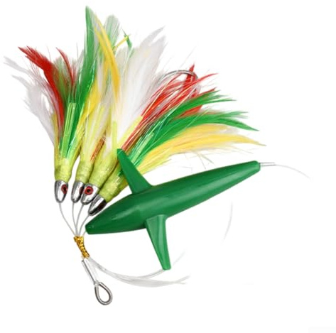 Leurre de pêche au thon en bateau avec jupe à la traîne en plumes, crochet en acier, corps plat et forme bionique pour une vigilance réduite et une forte force d'hameçon (vert)