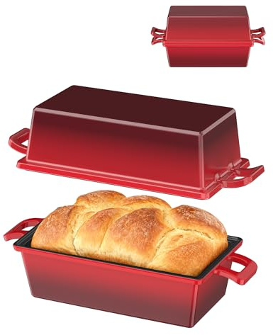 iHomara Stampo per pane con coperchio – 21 cm, pentola in ghisa per cuocere il pane, stampo 2-in-1 che può essere utilizzato sia come teglia in ghisa che come pentola per pane