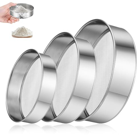 ZZHBOO 3 Spargi Zucchero a Velo, Set di 3 Setacci per Farina in Acciaio Inossidabile con 40 Maglie, 15cm, 9cm, 12cm, Ideale per Dolci, Cupcakes, Pan di Spagna e Dessert