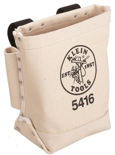 Klein Tools 5416 Tool Pouch, Small Tool Bag for Bolt Storage with Bull Pin Loops and Belt Strap Connect, 5 x 10 x 9-Inch