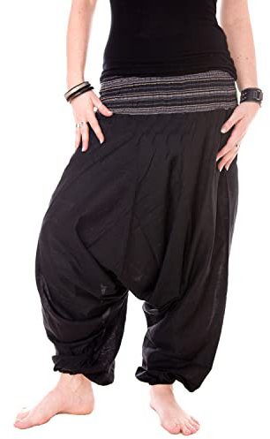 Vishes - Haremshose mit gestreiftem oder farbigem Bund - Unisex - Alternative Bekleidung für Damen und Herren