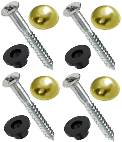 Merriway BH02143 (4 Pcs) Zinc Plated Mirror Screw 50mm (2 inch) with Brass Dome and Washers - Pack of 4 Pieces, Silver