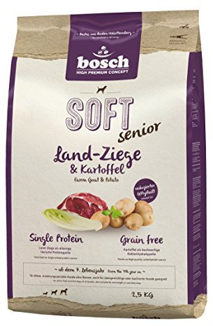 Bosch HPC SOFT Senior Ziege & Kartoffel | halbfeuchtes Hundefutter für ältere | ernährungssensible Hunde aller Rassen | Single Protein | Grain-Free | 1 x 2.5 kg